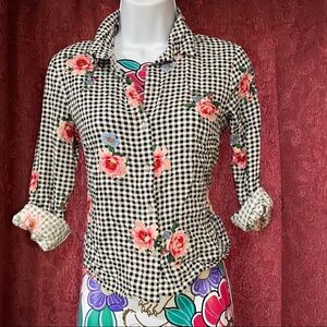 H&M Black White Floral Oversized Crop Button Up